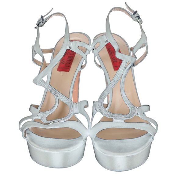 BRUNO RICCI FOR DIANE B Ivory Satin Embellished Sandals Made in Italy - Picture 2 of 4